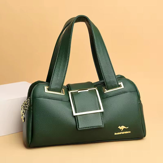 BoldBuckle™ – Structured PU Shoulder Bag – Statement Square Handbag