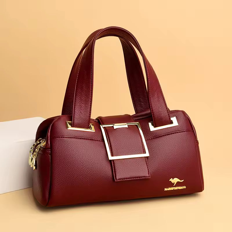 BoldBuckle™ – Structured PU Shoulder Bag – Statement Square Handbag