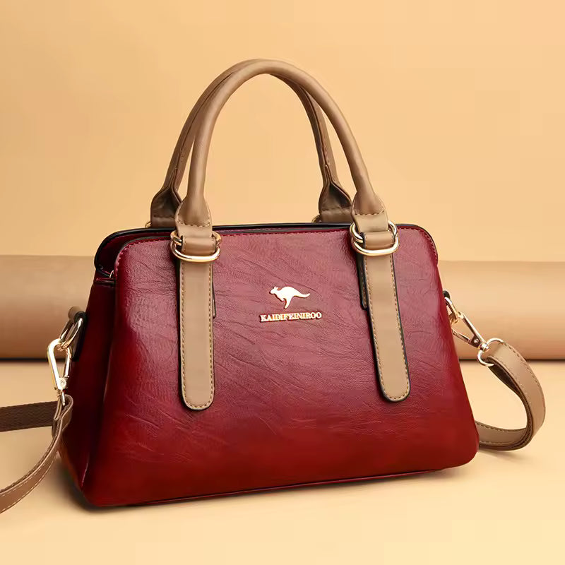 ClassicVibe™ – Dual-Tone PU Leather Handbag – Elegant Shoulder Tote