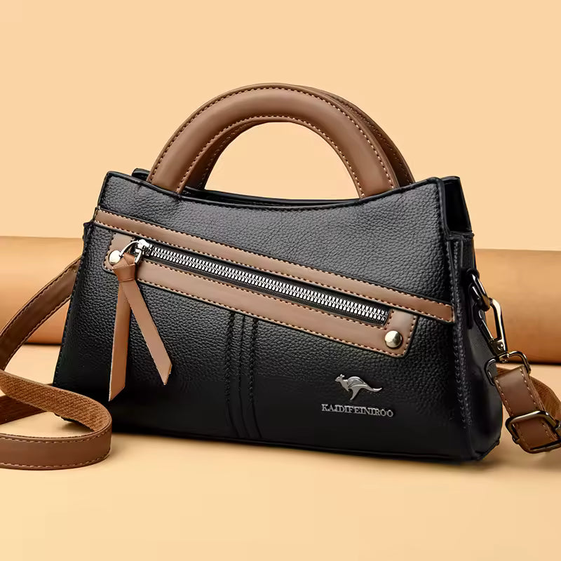 Zippura™ – Soft Leather Tote with Front Zip – Retro Shoulder Handbag