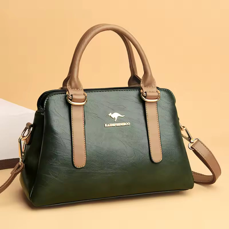 ClassicVibe™ – Dual-Tone PU Leather Handbag – Elegant Shoulder Tote