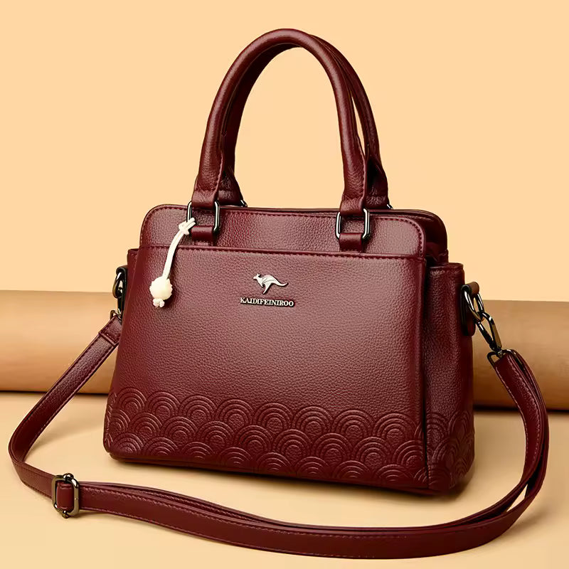 WaveLuxe™ – Embossed Ivory PU Handbag – Elegant Structured Shoulder Bag
