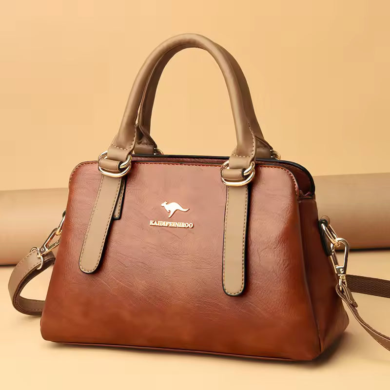 ClassicVibe™ – Dual-Tone PU Leather Handbag – Elegant Shoulder Tote