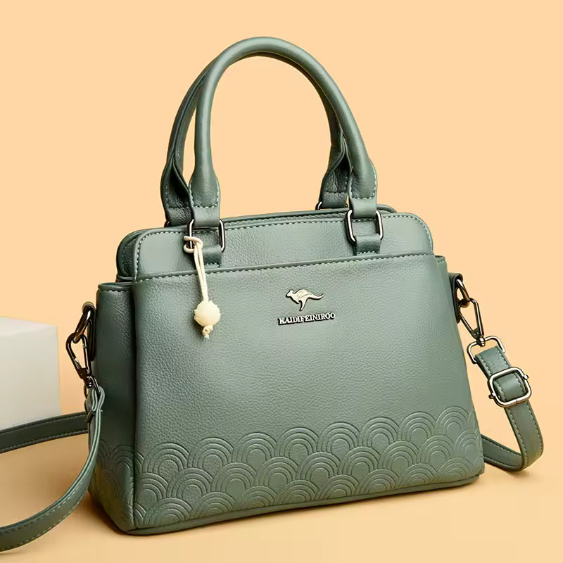WaveLuxe™ – Embossed Ivory PU Handbag – Elegant Structured Shoulder Bag
