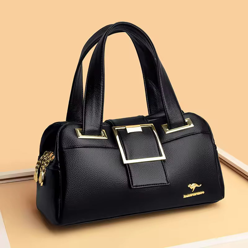 BoldBuckle™ – Structured PU Shoulder Bag – Statement Square Handbag