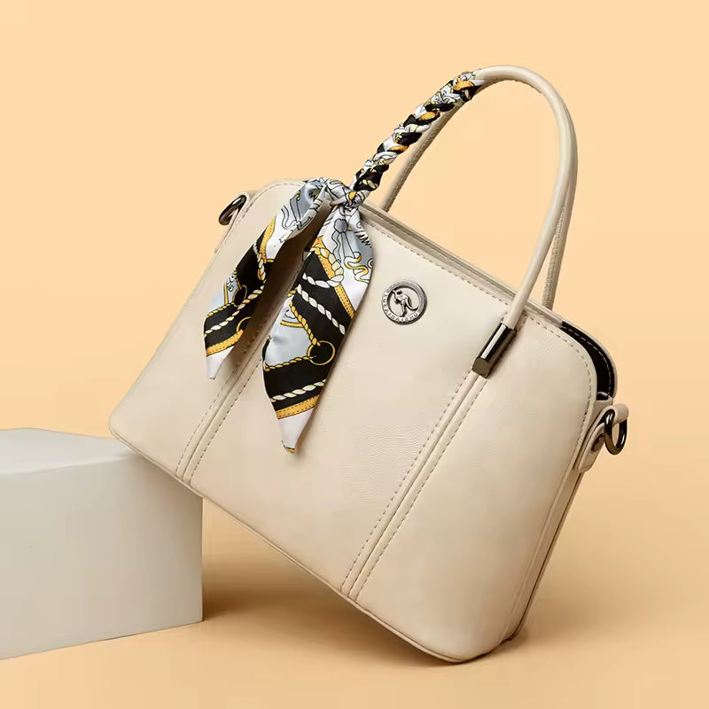 SilkLoop™ – PU Leather Tote Bag with Scarf – Elegant Handbag for Women