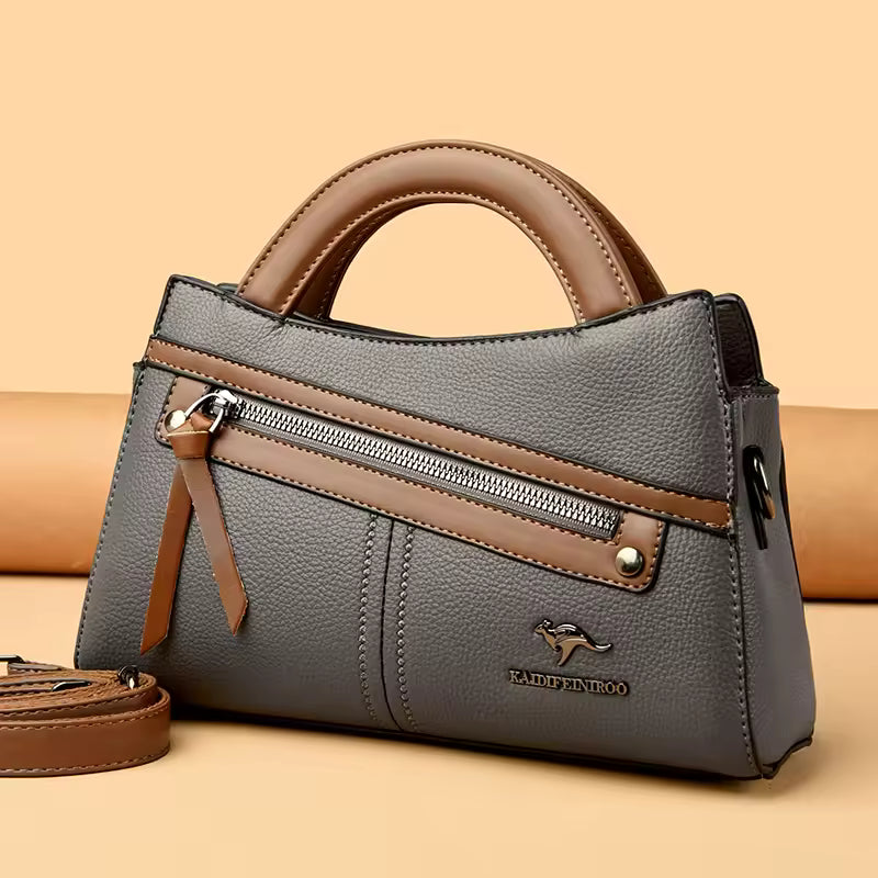 Zippura™ – Soft Leather Tote with Front Zip – Retro Shoulder Handbag