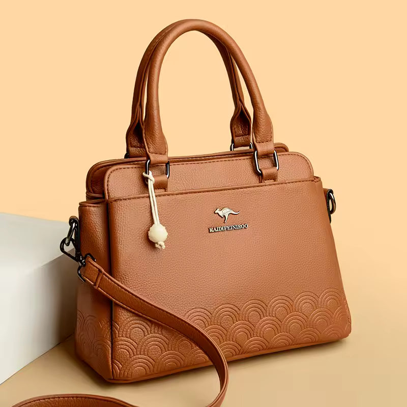 WaveLuxe™ – Embossed Ivory PU Handbag – Elegant Structured Shoulder Bag