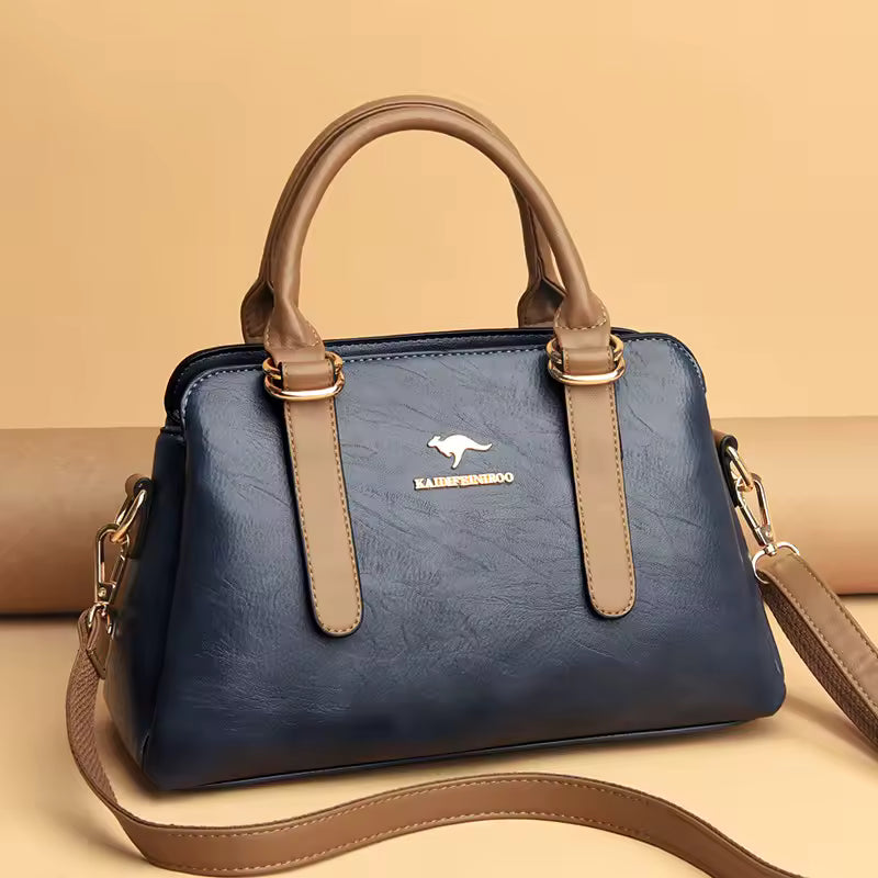 ClassicVibe™ – Dual-Tone PU Leather Handbag – Elegant Shoulder Tote