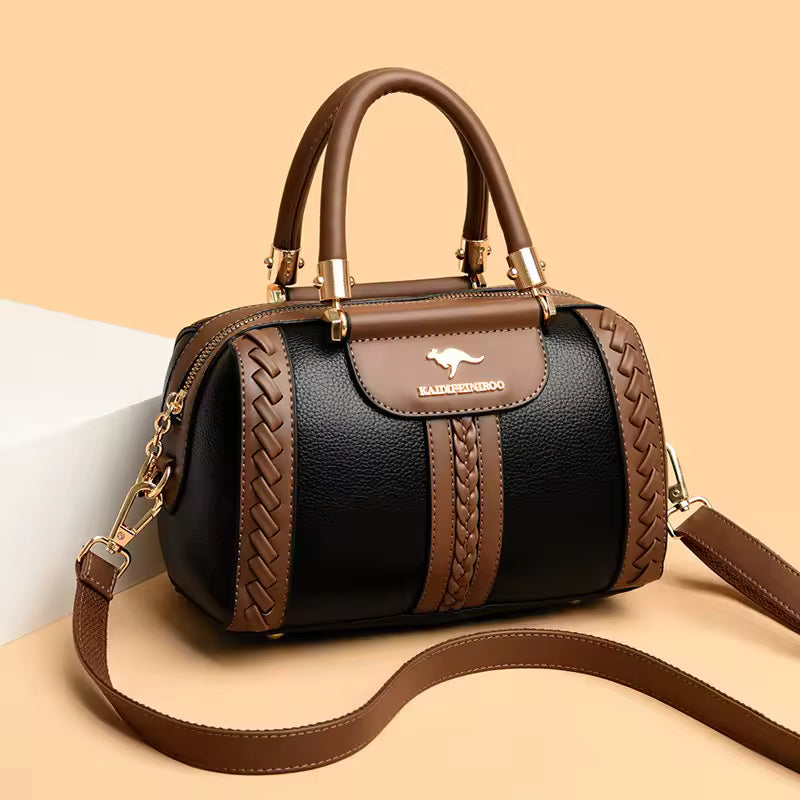 Eleganzza™ – Contrast Stitch Bowling Handbag – Structured Shoulder Tote