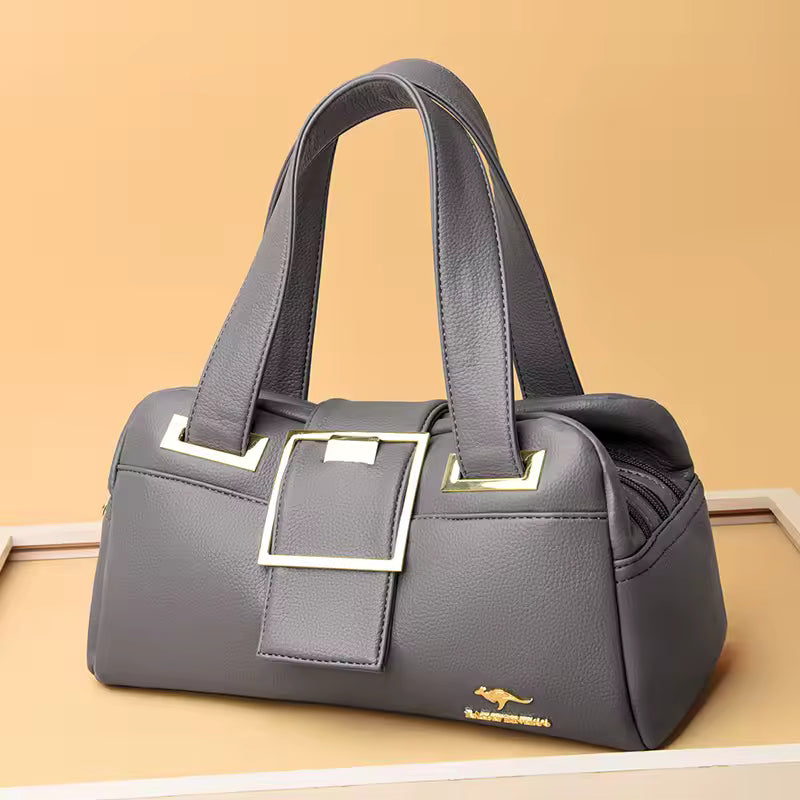 BoldBuckle™ – Structured PU Shoulder Bag – Statement Square Handbag