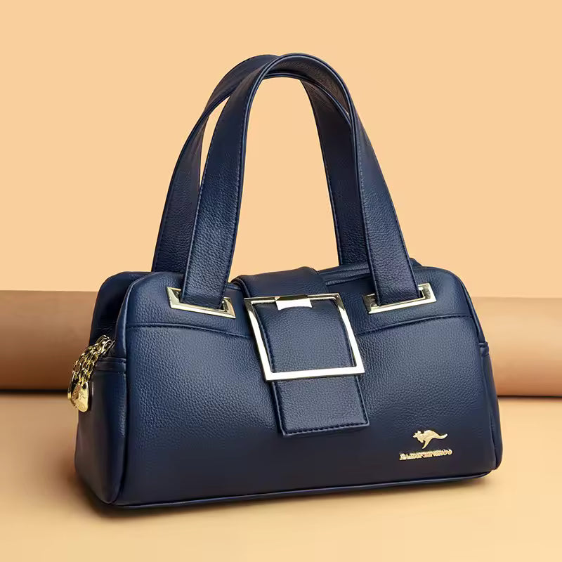BoldBuckle™ – Structured PU Shoulder Bag – Statement Square Handbag