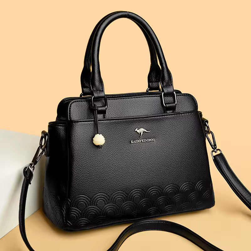 WaveLuxe™ – Embossed Ivory PU Handbag – Elegant Structured Shoulder Bag
