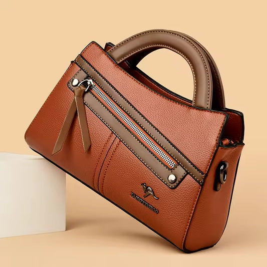 Zippura™ – Soft Leather Tote with Front Zip – Retro Shoulder Handbag