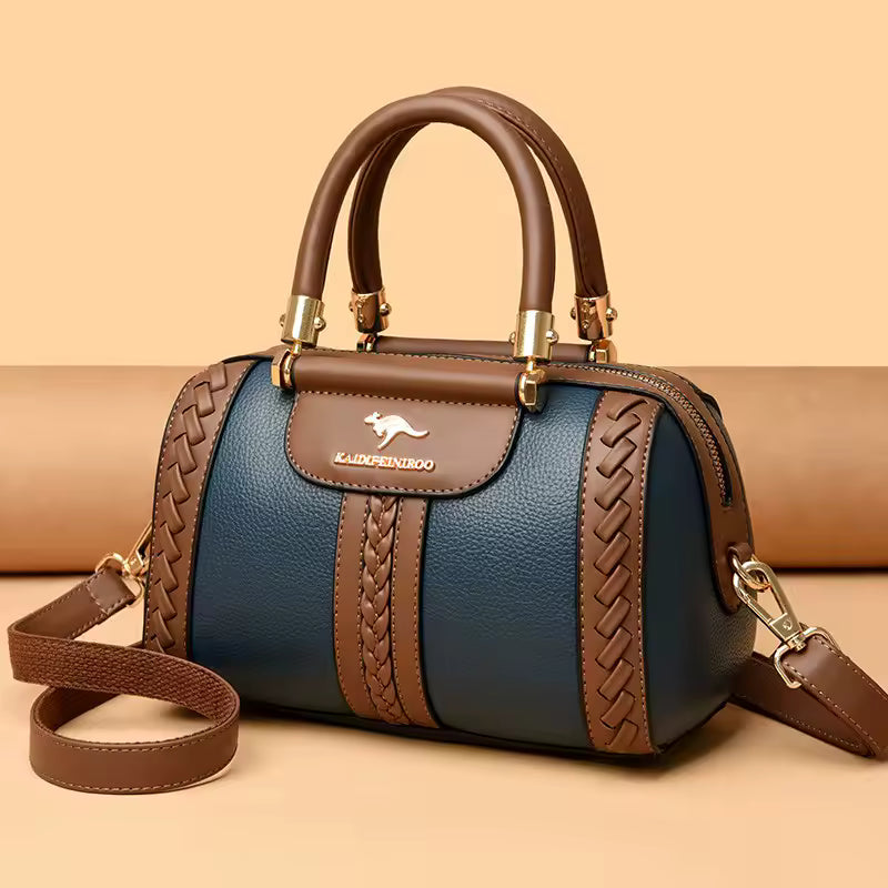 Eleganzza™ – Contrast Stitch Bowling Handbag – Structured Shoulder Tote