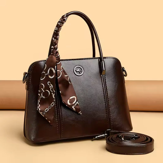 SilkLoop™ – PU Leather Tote Bag with Scarf – Elegant Handbag for Women