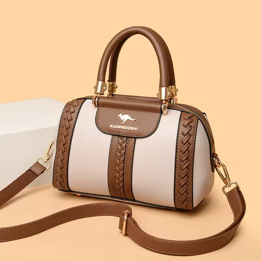 BraidedElegance™ – Two-Tone Textured PU Handbag – Stylish Barrel Purse