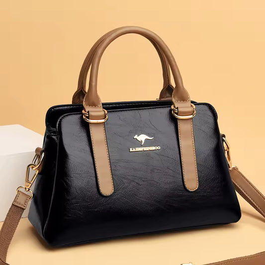 ClassicVibe™ – Dual-Tone PU Leather Handbag – Elegant Shoulder Tote