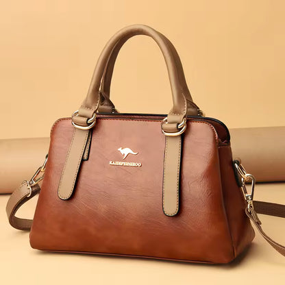ClassicVibe™ – Dual-Tone PU Leather Handbag – Elegant Shoulder Tote