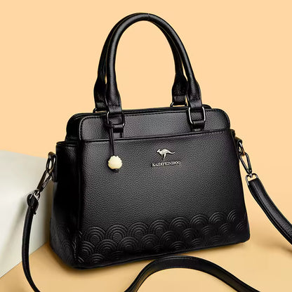 WaveLuxe™ – Embossed Ivory PU Handbag – Elegant Structured Shoulder Bag