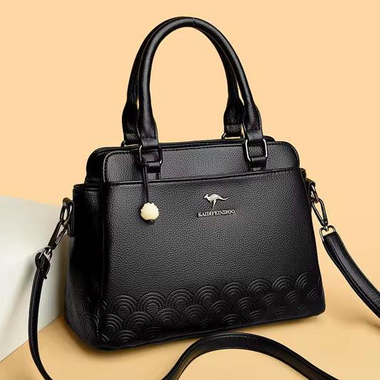 WaveLuxe™ – Embossed Ivory PU Handbag – Elegant Structured Shoulder Bag